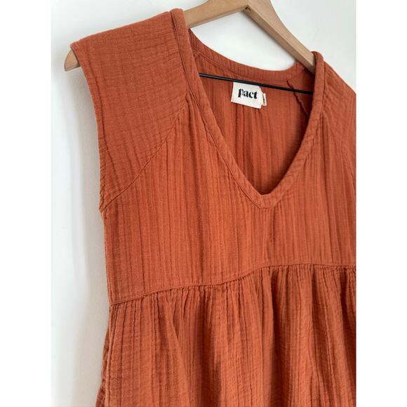 Pact Organic Cotton Gauze V-Neck Babydoll Dress Rust Orange, Size S - Picture 5 of 7